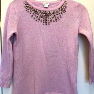 3/4 slv J.Crew J Crew xs rhinestone gem light purple pink spring Easter sweater